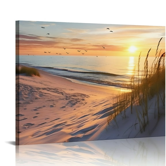 SUMAAFU Sunset Ocean Beach Canvas Prints Wall Art Ready To Hang 16x12in