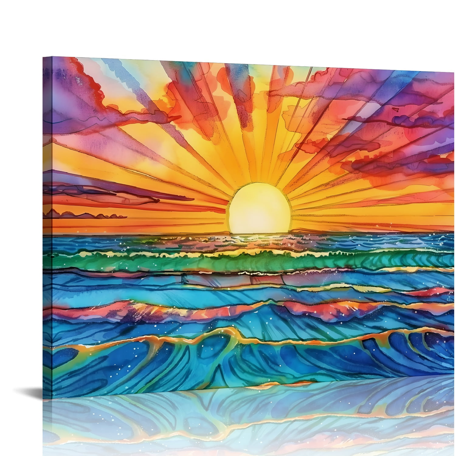 SUMAAFU Sunset Ocean Waves Vibrant Colors Canvas Print Wall Art