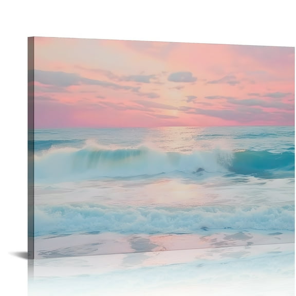 SUMAAFU Wave Pink Sky Canvas Prints Wall Art Ready To Hang Decor 16x12in