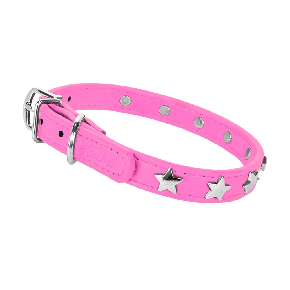 SUMACLIFE Adjustable and Durable Faux Leather Dog Collar with D-Ring and Star Accents