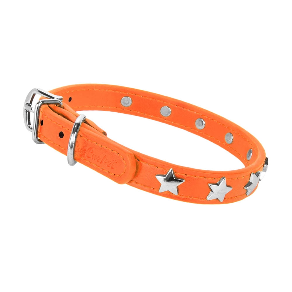 SUMACLIFE Adjustable and Durable Faux Leather Dog Collar with D-Ring and Star Accents
