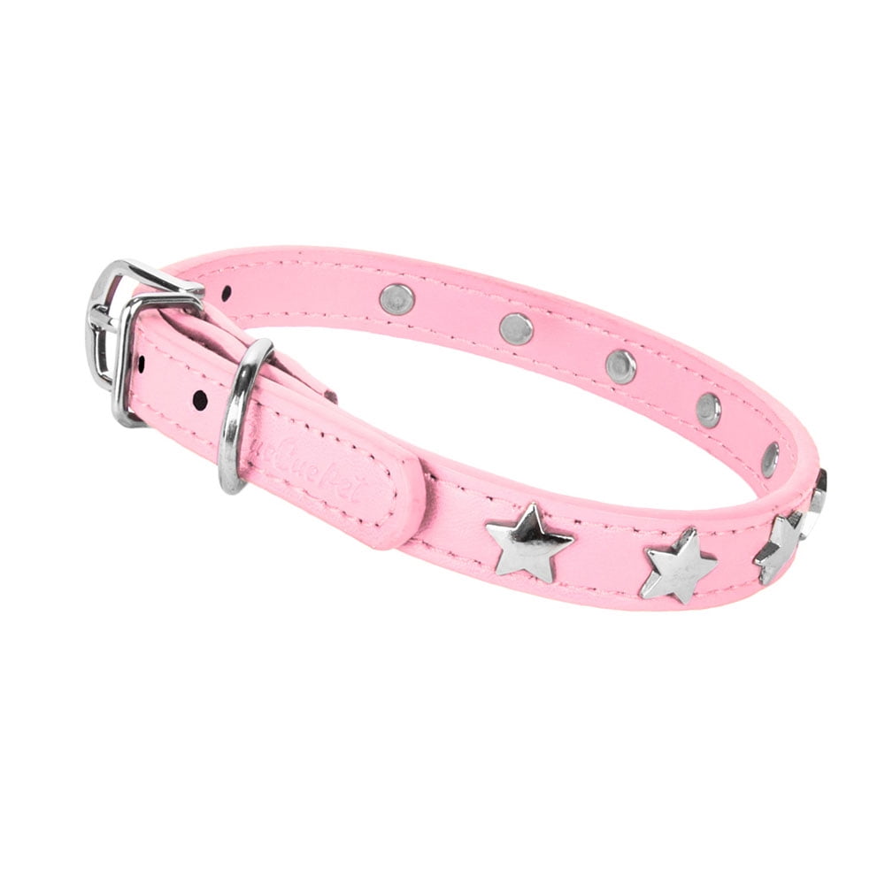 SUMACLIFE Adjustable and Durable Faux Leather Dog Collar with D-Ring and Star Accents