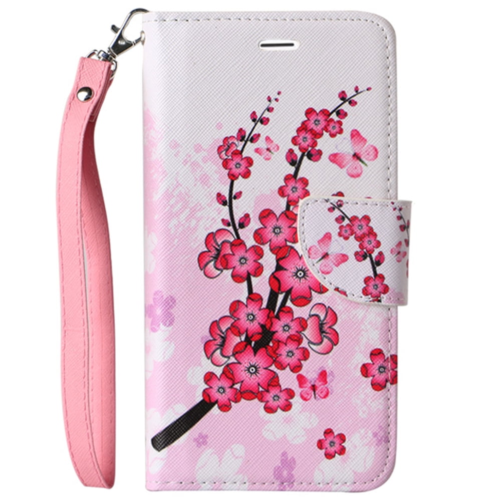SUMACLIFE Faux Leather Wallet Pouch Carrying Case for Apple iPhone 6 / 6s Perfect Fit (Cherry Blossom)