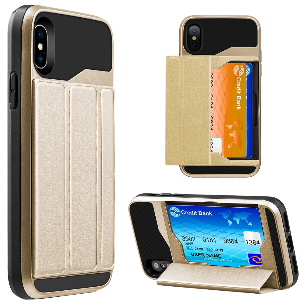 SUMACLIFE Protective Hybrid Wallet Case for Apple iPhone X (Exact Perfect Fit)