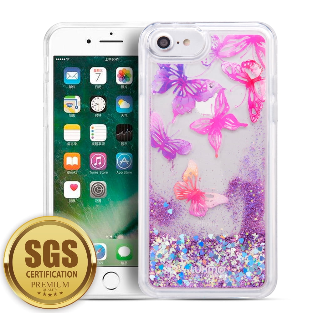 SUMACLIFE Sparkling Waterfall "Butterfly" Protective Phone Case for Apple iPhone 7 or iPhone 8 (Exact Perfect Fit)