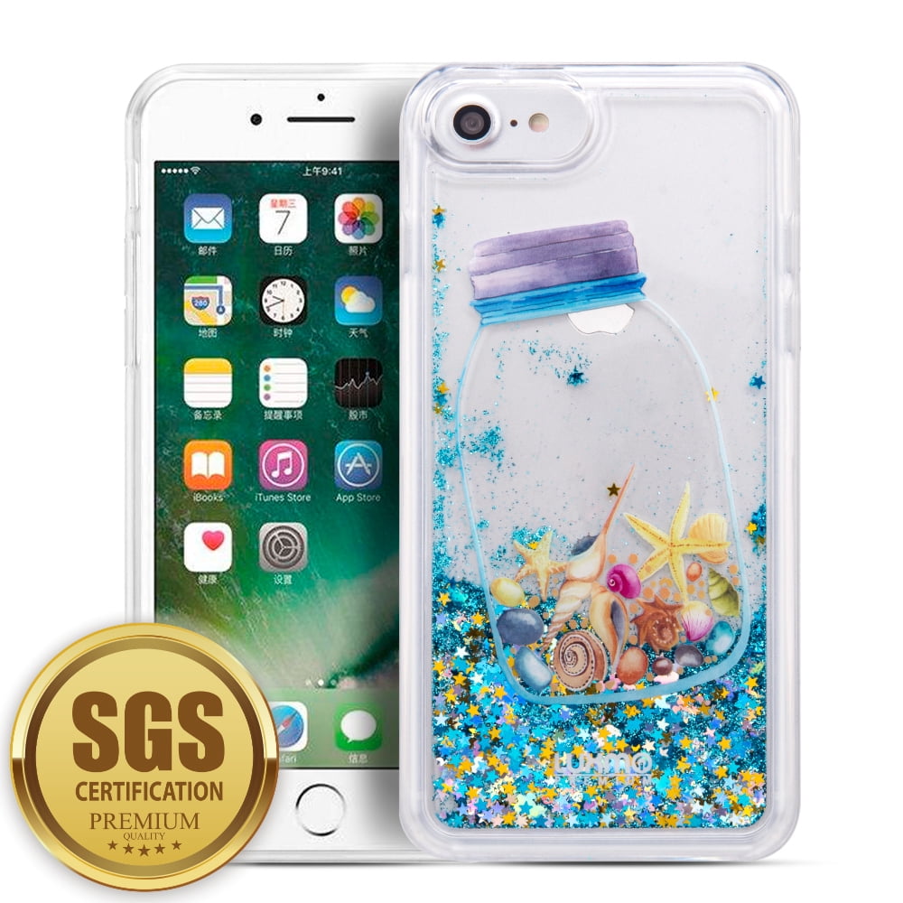 SUMACLIFE Sparkling Waterfall "Seashells" Protective Phone Case for Apple iPhone 7 Plus or iPhone 8 Plus (Exact Perfect Fit)