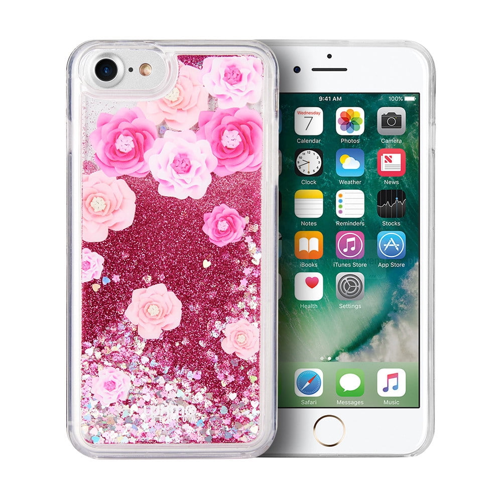 SUMACLIFE Sparkling Waterfall "Summer Rose" Protective Phone Case for Apple iPhone 7 or iPhone 8 (Exact Perfect Fit)