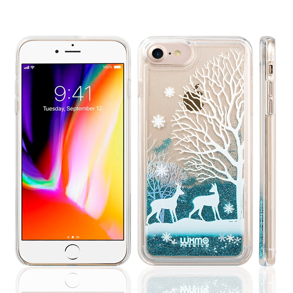 SUMACLIFE Sparkling Waterfall "Winter Deer" Protective Phone Case for Apple iPhone 7 or iPhone 8 (Exact Perfect Fit)