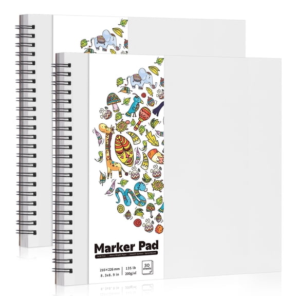 SUMAJU 2 pack 135lb/200gsm Marker Paper Pad 8.3×8.9in Double Sided Bleedproof Marker Sketchbook Paper for DIY Drawing Ideal Gift