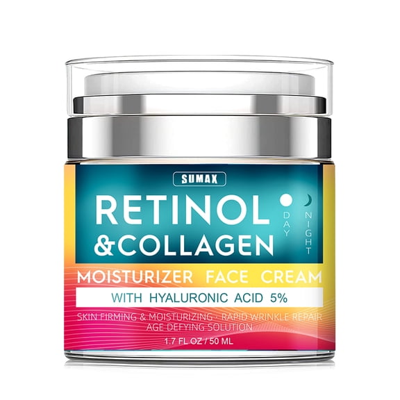 SUMAX Retinol Face Cream 50ml - Hydrating & Firming Night Moisturizer with Collagen - Lightweight Press Pump Packaging