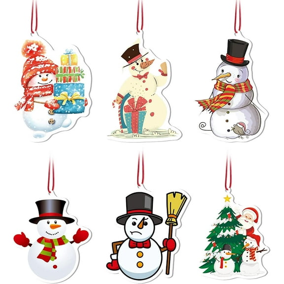SUMAX1989 6pcs Winter Snowman Hanging Ornaments with Air Freshener Fragrant Christmas Tree Decorations Sweet Black Ice Scent