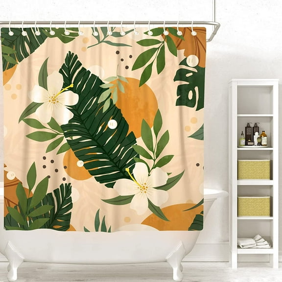 SUMAX1989 Boho Floral Shower Curtain Tropical Leaves Floral Colorful Shower Curtains for Bathroom Shower Curtain with 12 Hooks 72×72" - Floral 1