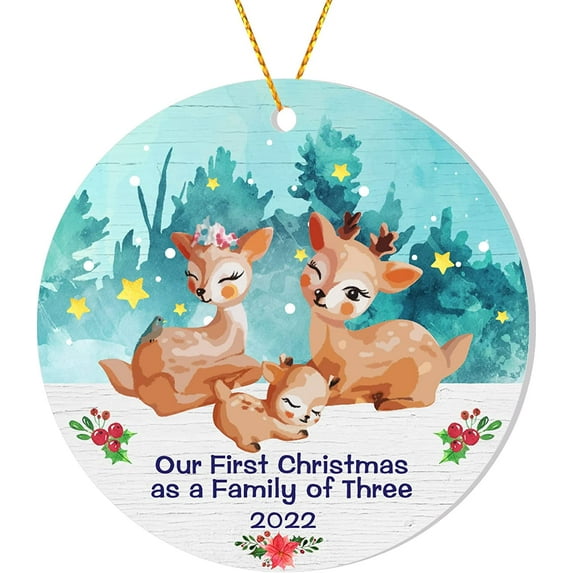 SUMAX1989 Our First Christmas as a Family of 3 2022, 1st Christmas Tree Elk House Ornament 3"