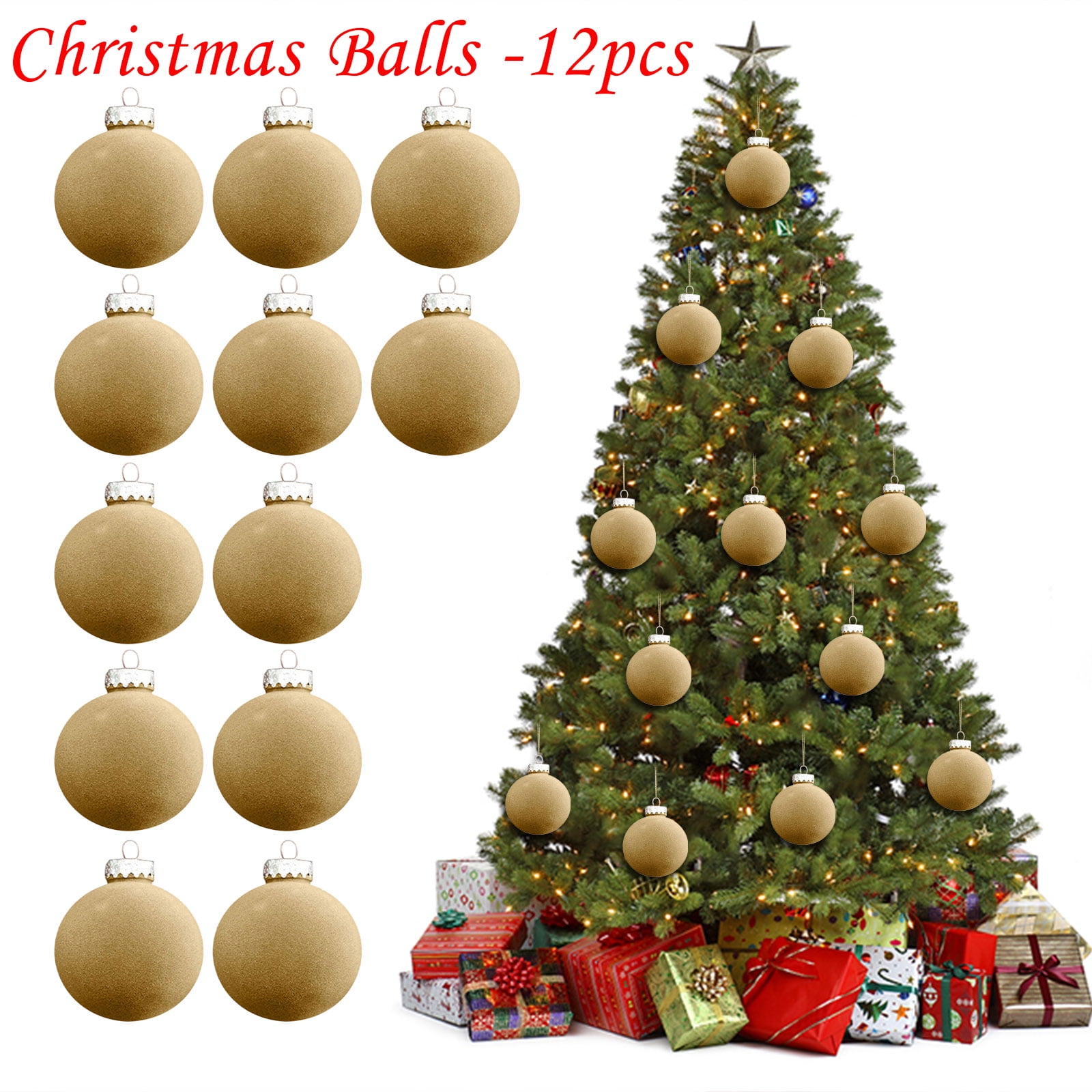 SDJMa 8 Pcs Velvet Christmas Balls Ornaments, Flocked Christmas Tree Ball  with Hanging Loop, Decorative Xmas Tree Decoration for Home Holiday Party