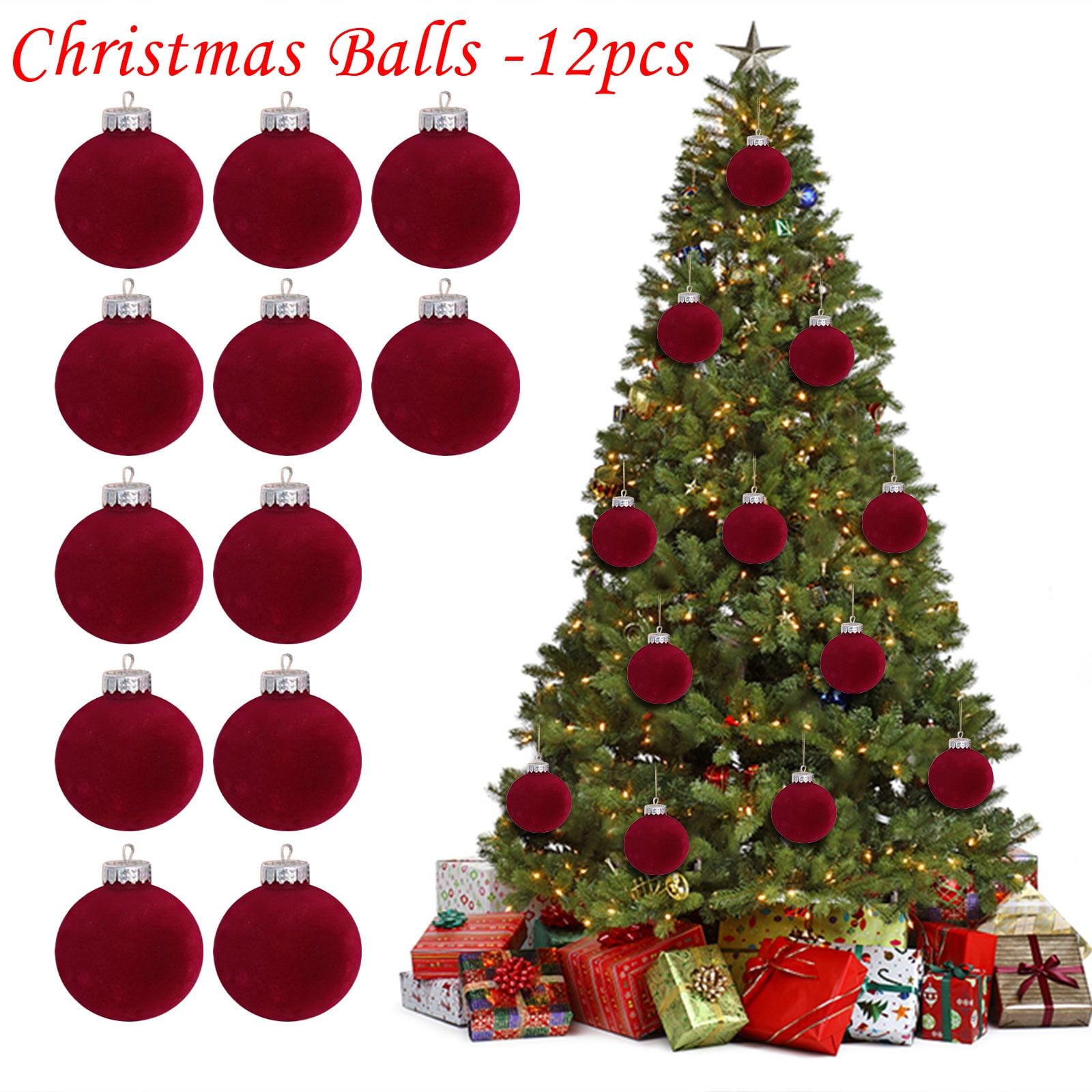 SDJMa 12 Pcs Velvet Christmas Ornaments Balls - 2.36 Inch 4 Color  Shatterproof Christmas Tree Ornaments Velvet Balls - Flocked Velvet Ball  Ornaments