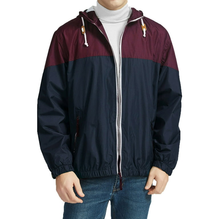 SUMDUINO Mens Windbreakers Clearance Men s Color Matching Thin Fall Outdoor Windbreaker Slim Fitting Long Sleeved Hooded Sun Protection Suit Outdoor Sprinter Jacket Coat Walmart