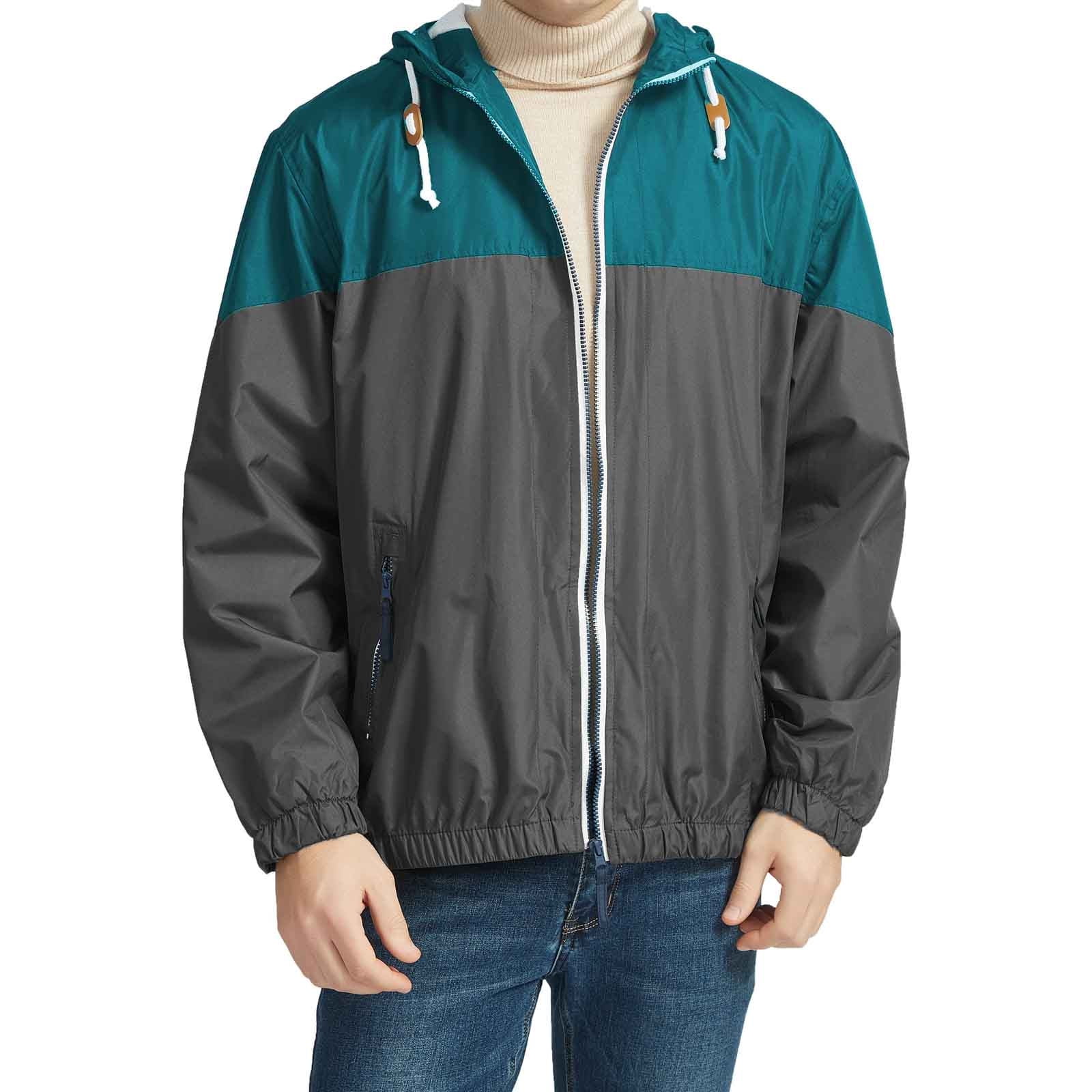 SUMDUINO Mens Windbreakers Clearance Men s Color Matching Thin Fall Outdoor Windbreaker Slim Fitting Long Sleeved Hooded Sun Protection Suit Outdoor