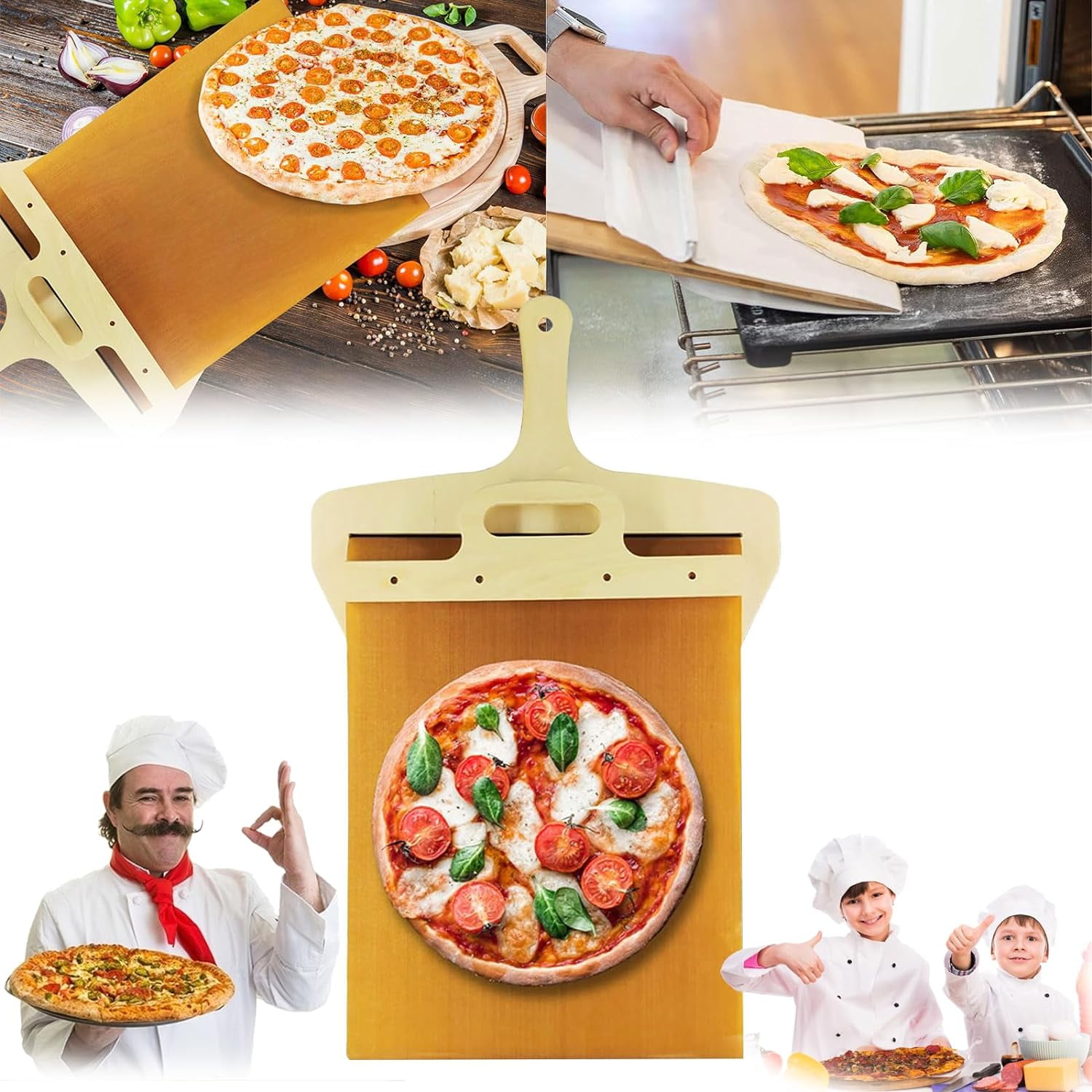 SUMDUINO Sliding Pizza Peel, Pala Pizza Scorrevole, Pizza Board with Handle  for Oven, Pizza Spatula Paddle for Indoor & Outdoor Ovens