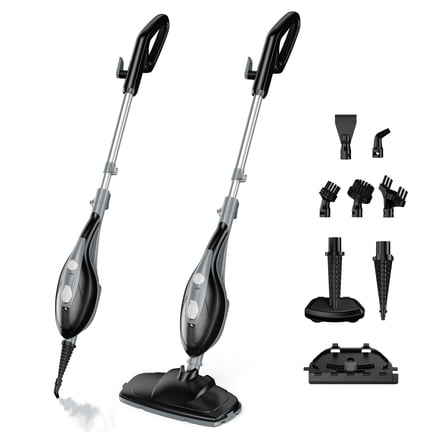 SUMELL 10-in-1 Steam Mop, 1550W with Detachable Handheld Cleaner, 16 ft Cord for Hardwood, Tile & Carpet, Black Grey