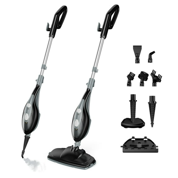 SUMELL 10-in-1 Steam Mop, 1550W with Detachable Handheld Cleaner, 16 ft Cord for Hardwood, Tile & Carpet, Black Grey