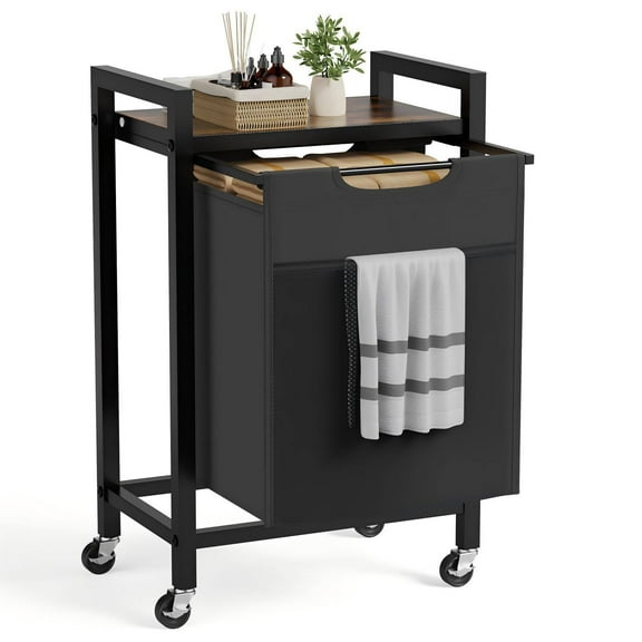 SUMELL 12.4 Gal Laundry Basket Sorter with Shelf, 1 Pull-Out Removable Bags and Castors for Home