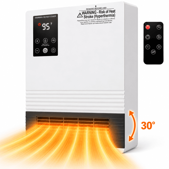 SUMELL 1500W Wall Mounted Electric Heater, Indoor Space Heater with Touchscreen & Remote, 750W/1500W Heat, 50–95°F Thermostat, 15H Timer, White