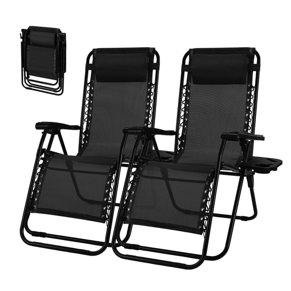 SUMELL 2 Pack Zero Gravity Chair, 160° Reclining, Removable Pillow, Side Tray, 2 Cup Holders, 330 lb Capacity, Black