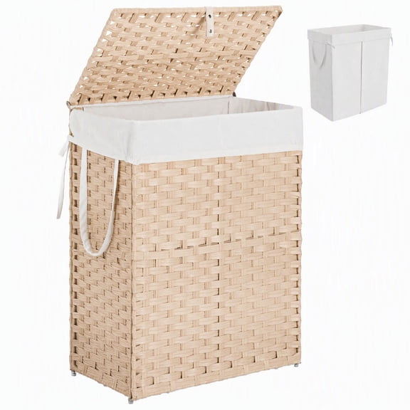 SUMELL 23.8 Gal Rattan Laundry Hamper with Lid, Large Woven Laundry Basket Storage Bin, Sand