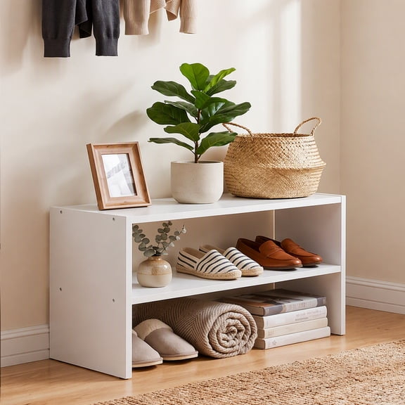 SUMELL 24 inch 2-Tier Stackable Shoe Rack, Wooden Shoe Organizer Shelf for Closet, Entryway, Bedroom, White
