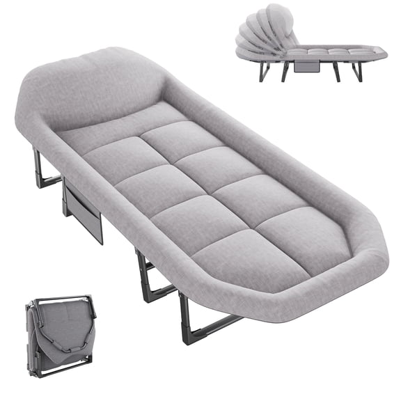 SUMELL Camping Cot, 3-in-1 Folding Design, 6-Position Adjustable Backrest, Mattress, 450 lb Capacity, Gray