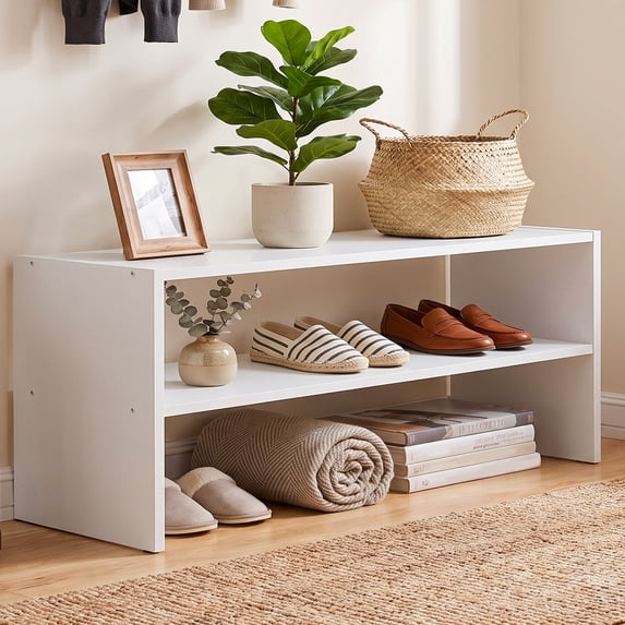 Free Standing Wardrobe Racks SUMELL 31 inch 2-Tier Stackable Shoe Rack, Wooden Shoe Organizer Shelf ...