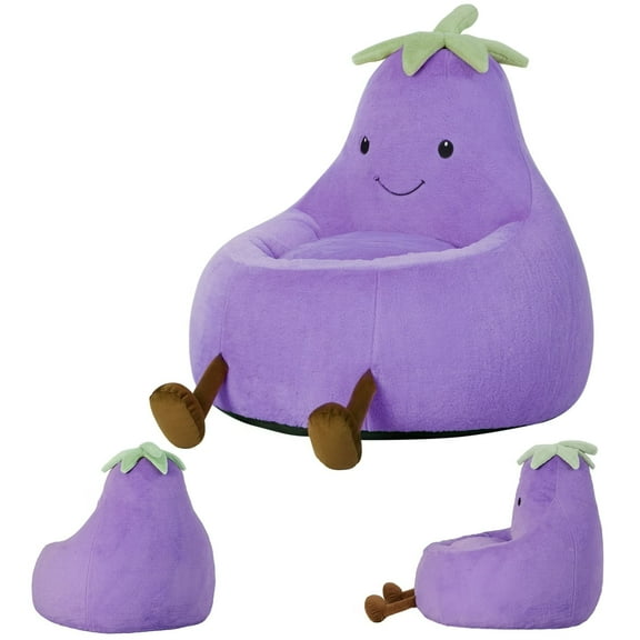 SUMELL 31 Inch Eggplant-Shaped Bean Bag Sofa Chair, Cute Cartoon Sofa with Washable Cover, Mini Chair for Living Room, Playroom, Purple