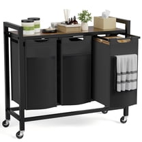 SUMELL 3x10 Gal Laundry Basket Sorter with Shelf, 3 Pull-Out Removable Bags and Castors for Home
