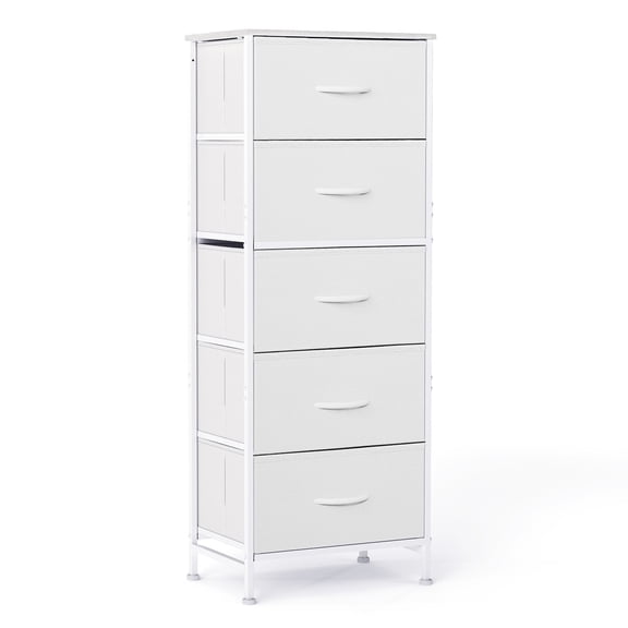 SUMELL 48 inch Fabric Dresser, High Nightstand Storage Tower with Fabric Drawers and Metal Frame for Living Room, Bedroom, Closet, White