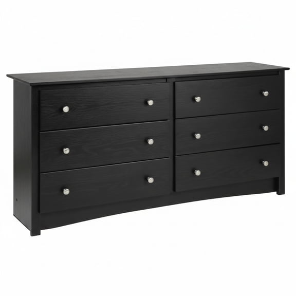 SUMELL 6-Drawer Wooden Dresser, Wide Storage Chest for Bedroom or Living Room, Modern Furniture with Brushed Nickel Pulls, 59"W x 17.5"D x 29"H, Black