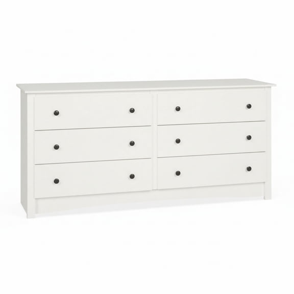 SUMELL 6-Drawer Wooden Dresser, Wide Storage Chest for Bedroom or Living Room, Modern Furniture with Brushed Nickel Pulls, 59"W x 17.5"D x 29"H, White