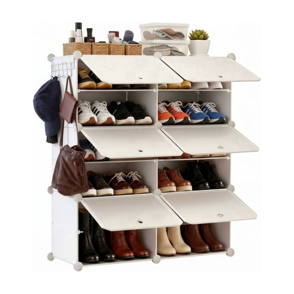 SUMELL 6 Tier 24 Pair Shoe Rack, Plastic Storage Organizer Shelf for Hallway Entryway Closet, White
