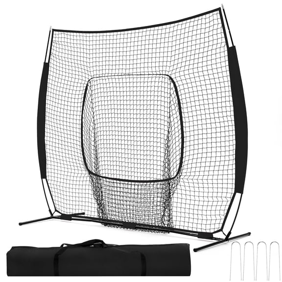 SUMELL 7x7ft Baseball Softball Practice Net Hitting Pitching Training with Strike Zone Target, Adjustable Tee & Carry Bag, Black