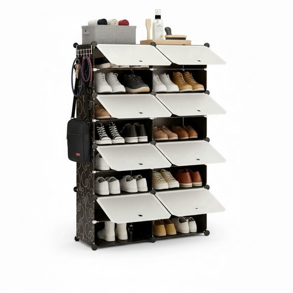 SUMELL 8 Tier 32 Pair Shoe Rack, Plastic Storage Organizer Shelf for Hallway Entryway Closet, Black