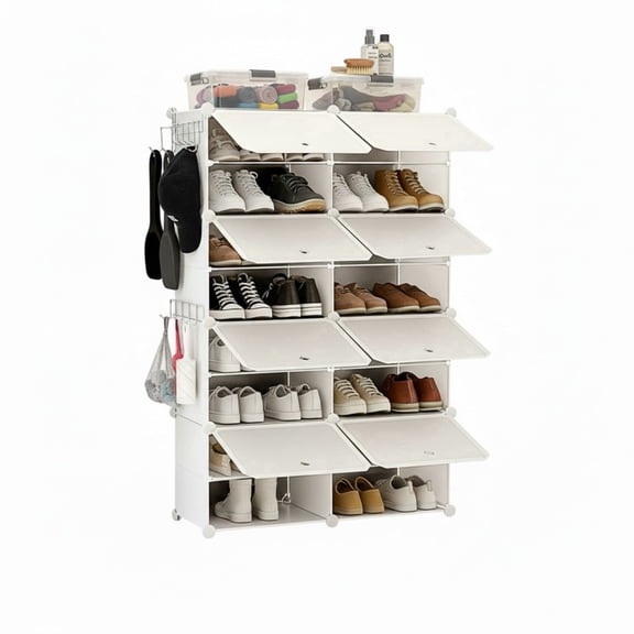 SUMELL 8 Tier 32 Pair Shoe Rack, Plastic Storage Organizer Shelf for Hallway Entryway Closet, White