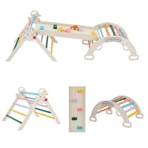 SUMELL 9-in-1 Pikler Triangle Set, Foldable Montessori Toddler Climbing Toy with Arch, Ramp, Ladder, Indoor Jungle Gym, Rainbow