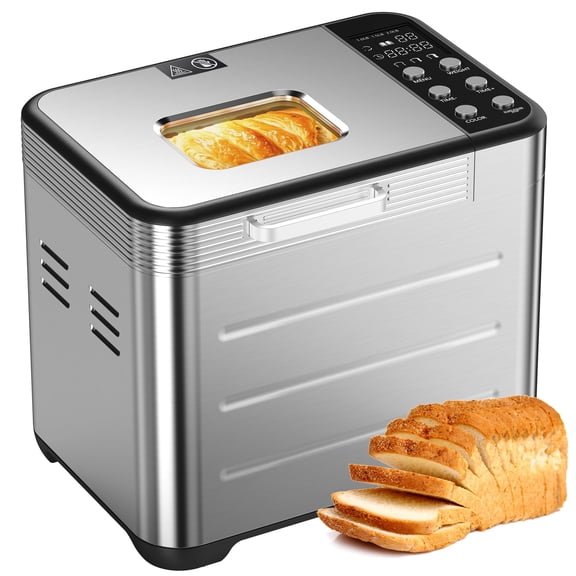SUMELL Automatic Bread Maker, 20-in-1 Bread Machine with Ceramic Nonstick Pan, 3 Loaf Sizes, 3 Crust Colors, 12H Delay Timer, Silver