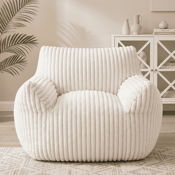 SUMELL Bean Bag Chair for Adults, Giant Comfy Floor Sofa with Plush Fabric, High-Resilience Foam, Integrated Armrests, Beige