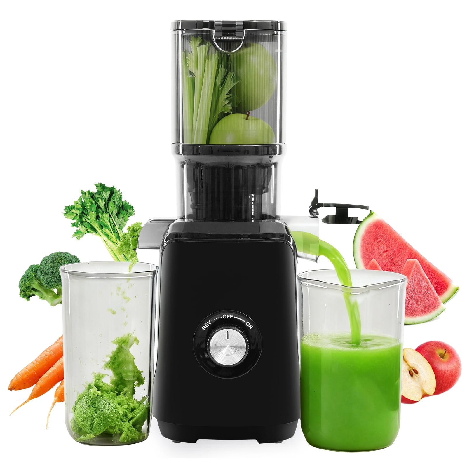 SUMELL Cold Press Juicer with 4.25in Wide Chute, Blade-Free Safety Lock & Anti-Clog Reverse Function, Easy to Clean for Home Kitchen, Black