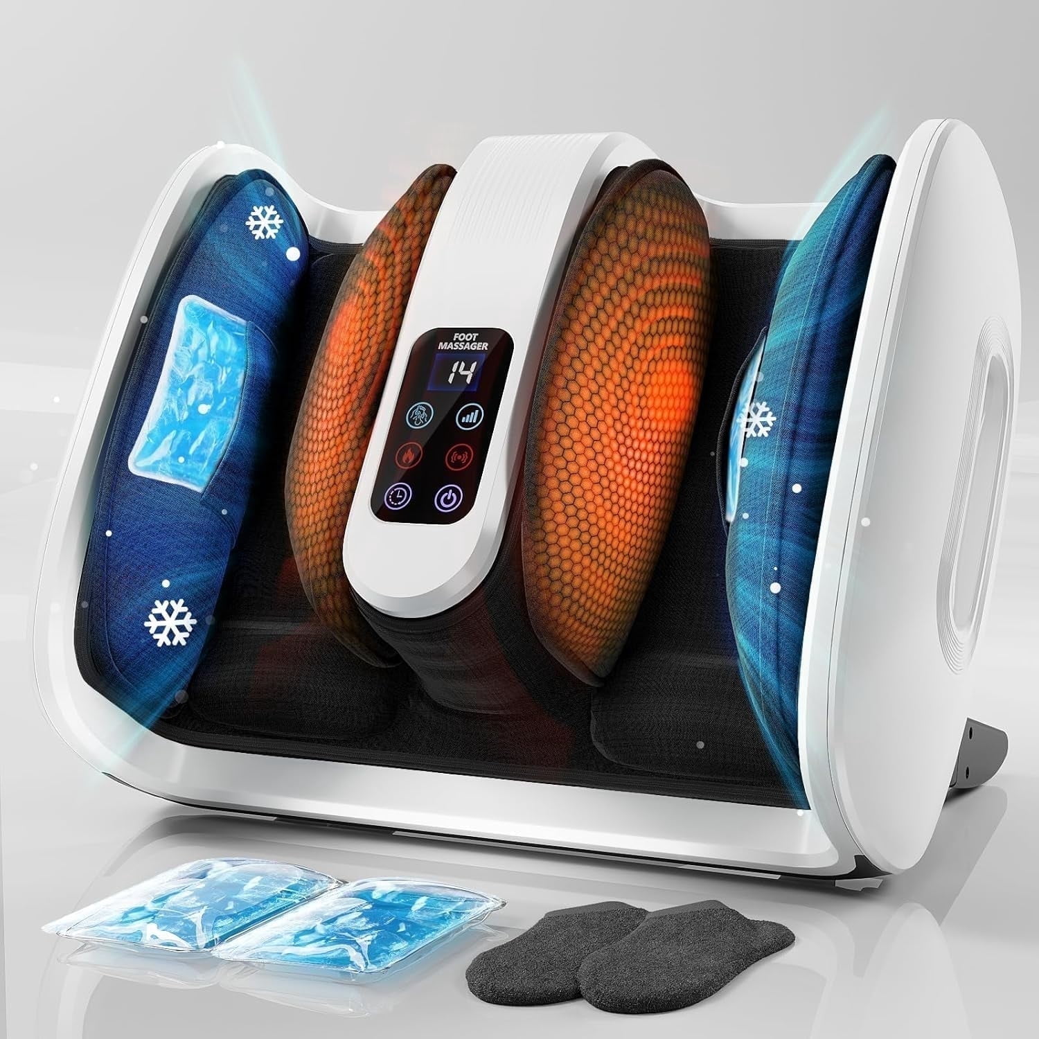 SUMELL Shiatsu Foot Massager with Heat and Ice Therapy, Deep Kneading with Gel Packs, White