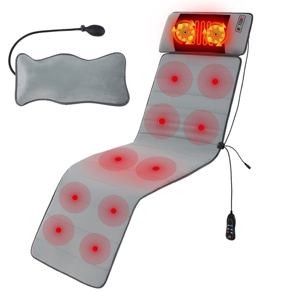 SUMELL Full Body Massage Mat, Vibration Back Massager with Heat, 10 Motors, 9 Intensity Levels, 3 Heat Settings, Neck Pillow, Gray