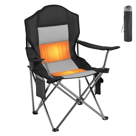 SUMELL Heated Camping Chair, Folding Outdoor Chair with Dual-Zone Heat, 3 Settings, 330 lb Capacity, 600D Oxford Fabric, Black Grey
