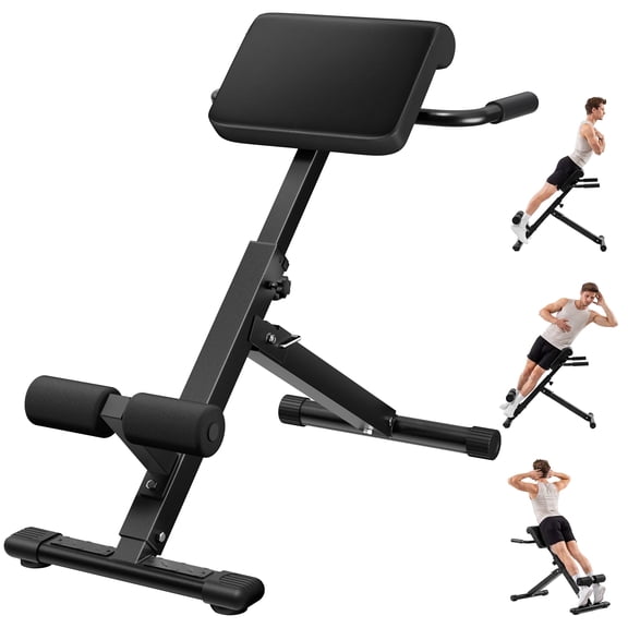 SUMELL Roman Chair, Adjustable Back Extension Bench with 6-Position Height & 2-Position Calf Pad, Foldable Hyperextension Machine, Black