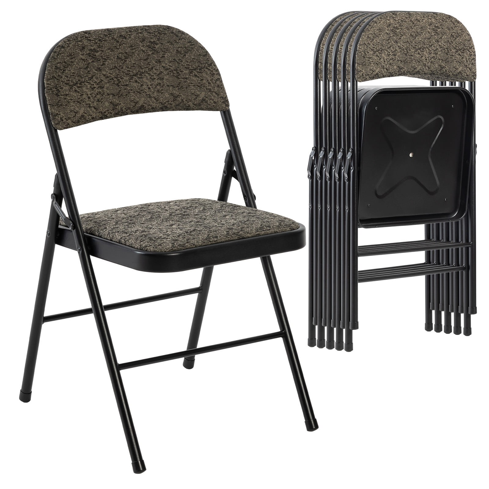 Interlocking Foldable Chairs SUMELL Set of 6 Folding Chairs with Fabric Padded Cushion & Back ...