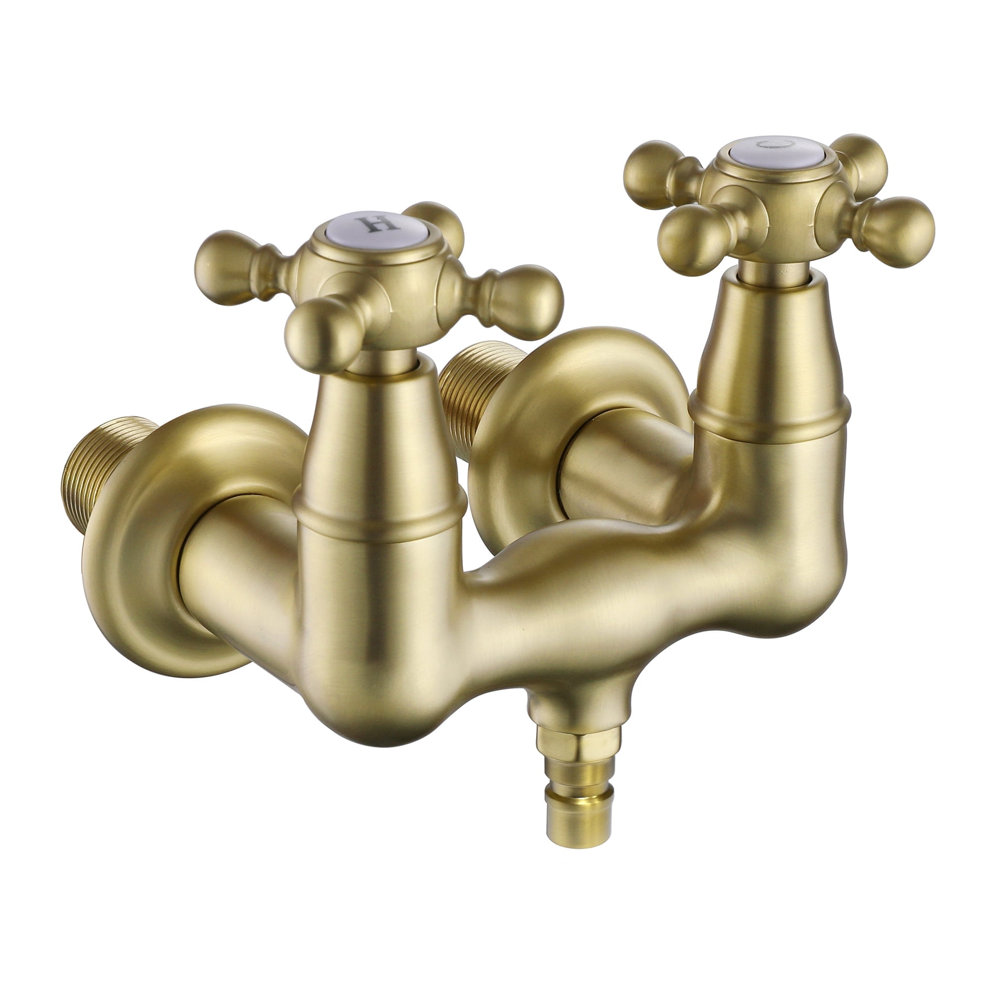 SUMERAIN Wall Mount Clawfoot Bathtub Faucet with Two Cross Handles Brushed Gold